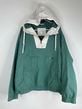 American Eagle Hooded Anorak Jacket Mens Green White Retro Pullover Windbreaker